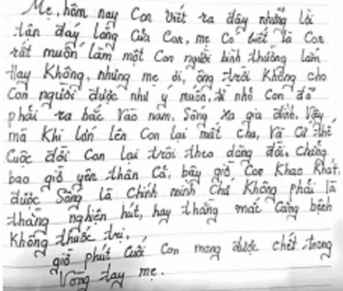 Một trang thư của người con mà bà Chung còn giữ lại bên mình.