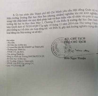 Công văn của UBND TP HCM gửi ĐHHS khẳng định ĐHHS là trường tư thục không phải phi lợi nhuận.