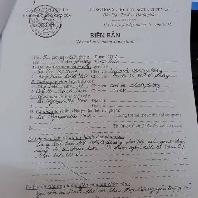 Biên bản vi phạm hành chính đã được xác lập từ nhiều năm qua.