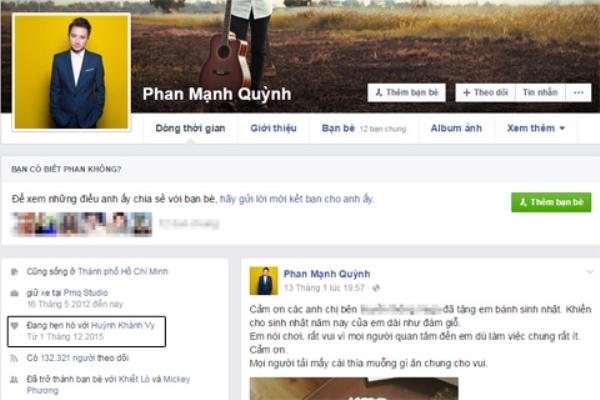 Anh không ngần ngại khi công khai trạng thái quan hệ "đang hẹn hò" với người đẹp trên trang cá nhân của mình. Ảnh: internet.