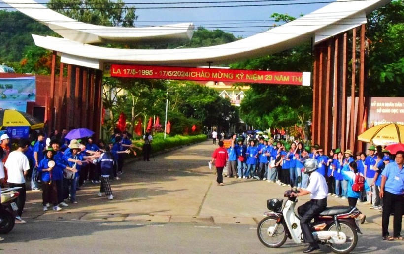 Thanh niên tình nguyện tham gia hỗ trợ các thí sinh.