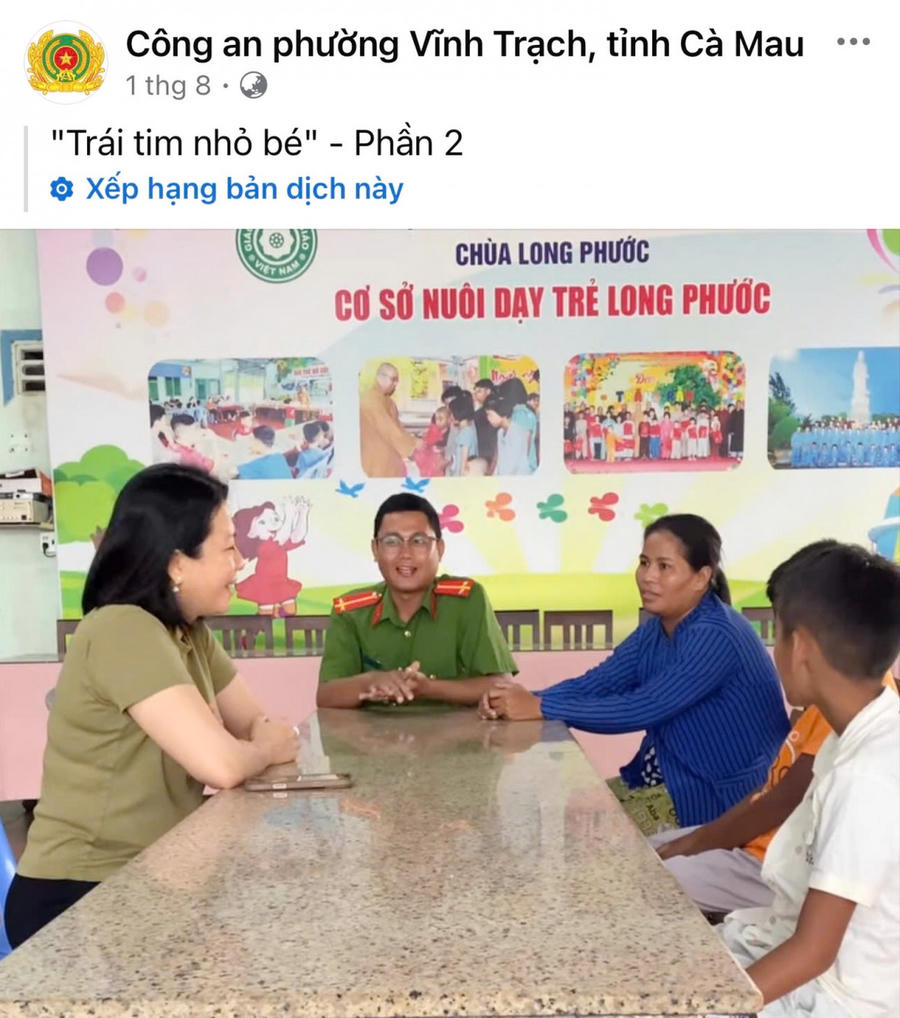 Các clip từ mô hình “Trái tim nhỏ” đăng trên fanpage Công an phường Vĩnh Trạch (tỉnh Cà Mau) đã thu hút đông đảo lượt xem.