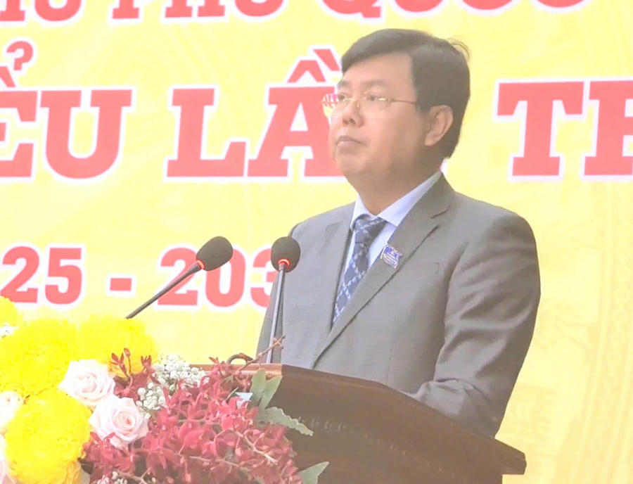 Bí thư Tỉnh ủy An Giang Nguyễn Tiến Hải phát biểu tại đại hội