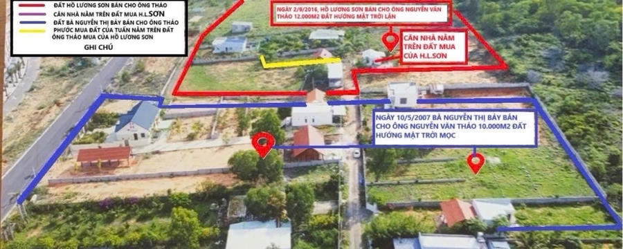 Đồ họa thuyết minh vị trí đất liên quan đến "kỳ án" khiến ông Nguyễn Văn Thảo có dấu hiệu bị hàm oan. (Ảnh do đương sự cung cấp).