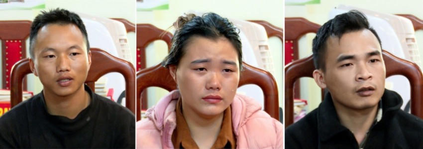 Ba đối tượng Phử, Sơ, Hiếu (từ trái qua phải) tại Cơ quan CSĐT Công an tỉnh Lai Châu