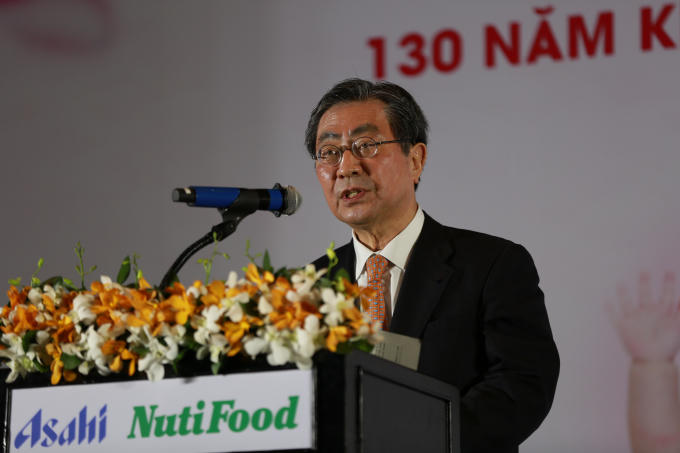 Đại diện của Asahi Group Foods chia sẻ tại buổi ký kết hợp tác.