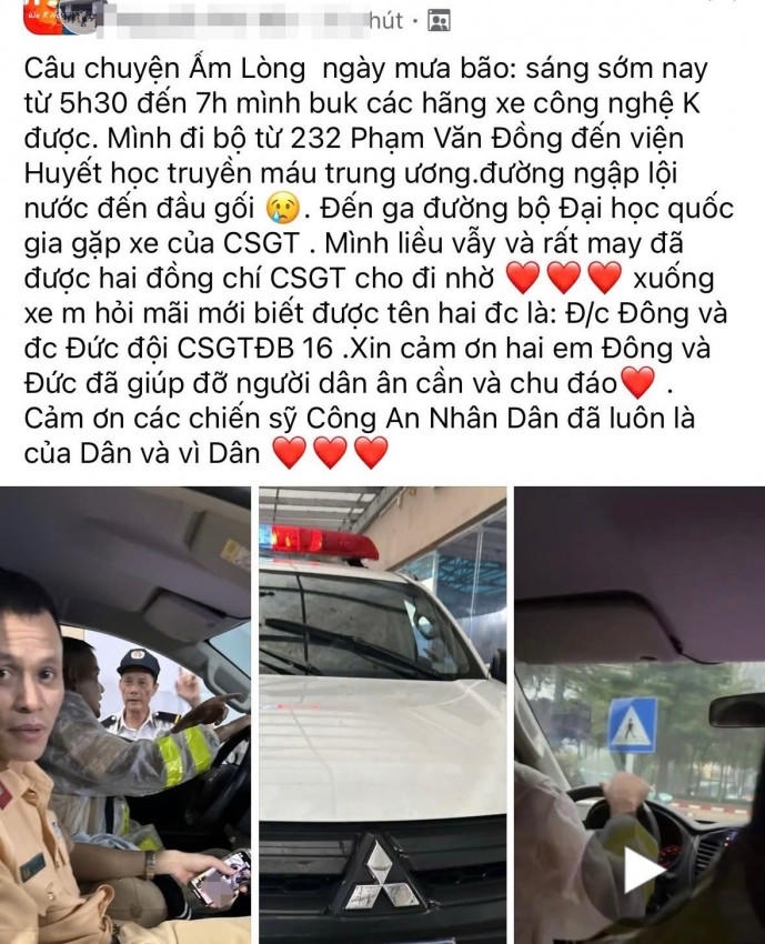 Bài đăng cảm ơn CSGT của bà N.P.Y trên mạng xã hội.