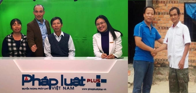 Ông Huỳnh Văn Nén (bìa phải) trong buổi giao lưu với phóng viên PhapluatPlus.vn.