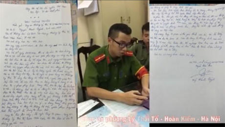Hình ảnh cắt từ video clip tố “Công an bắt người vô cớ”.