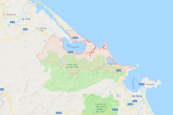 Huyện Phú Lộc, Thừa Thiên Huế, nơi xảy ra vụ việc. Ảnh Google Map.