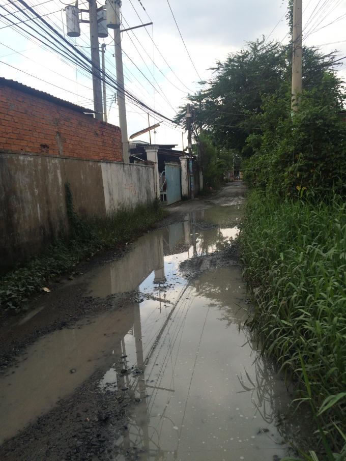 Con đường đã bị nước thải xưởng dệt phá huỷ hoàn toàn