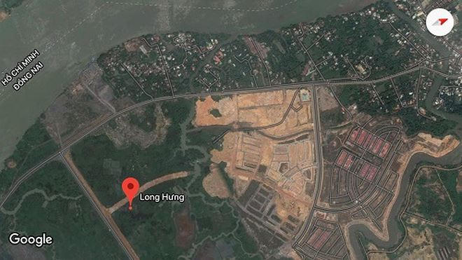 Vị trí đắc địa của xã Long Hưng thể hiện trên bản đồ vệ tinh. (ảnh nhỏ)