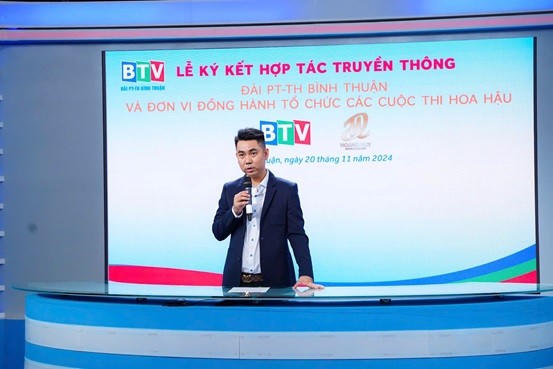 Nhà báo Trung Hoàng - Giám đốc truyền thông Hoa hậu Biển Việt Nam 2024 phát biểu