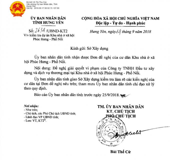 Văn bản chỉ đạo của UBND tỉnh Hưng Yên.