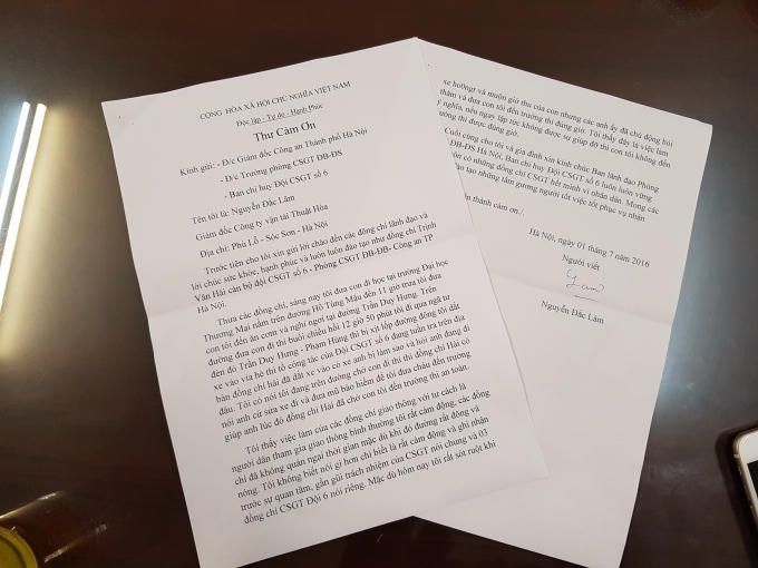 Bố con ông Lâm đã có thư cảm đến các chiến sĩ CSGT.