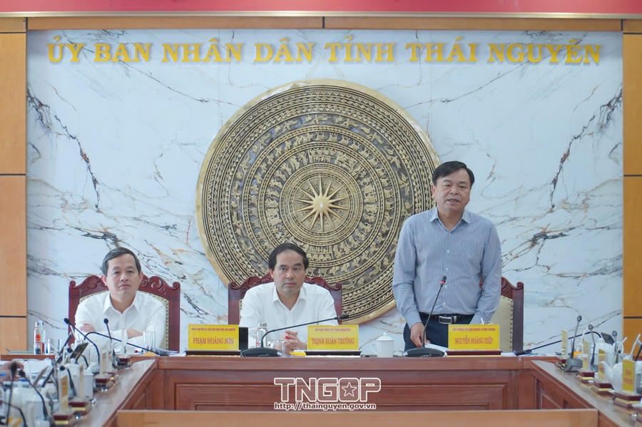 Thứ trưởng Bộ Nông nghiệp và Môi trường Nguyễn Hoàng Hiệp phát biểu tại buổi làm việc.