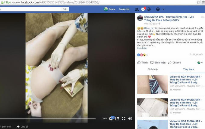 Hoạt động lột da luôn được quảng cáo kèm theo sản phẩm mỹ phẩm có hiệu Cozy.