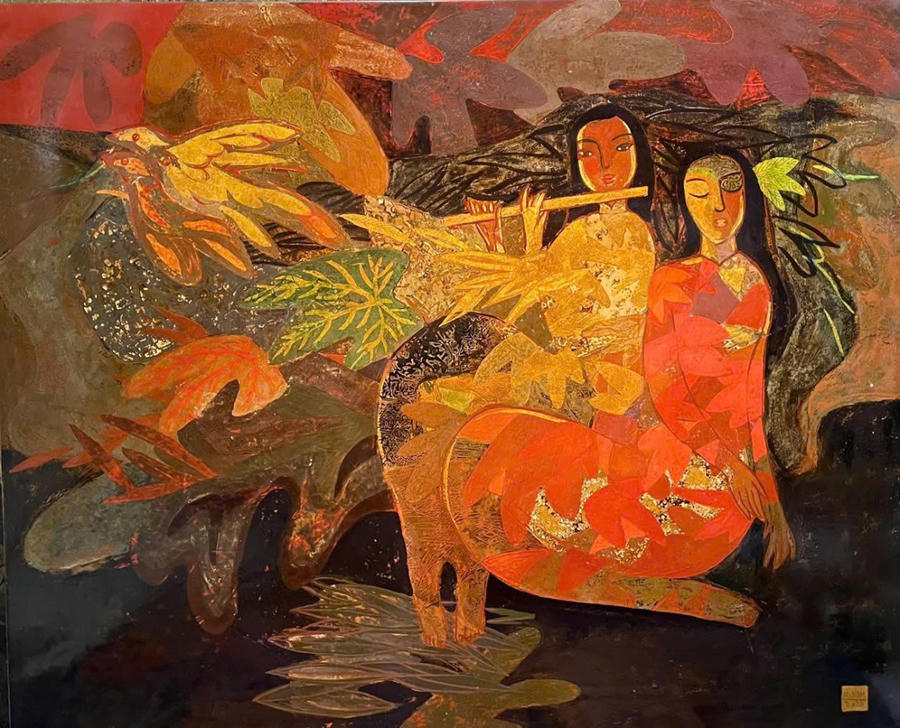 Hoạ sĩ Nguyễn Hải Nam – Trong vườn - sơn mài, 2025.