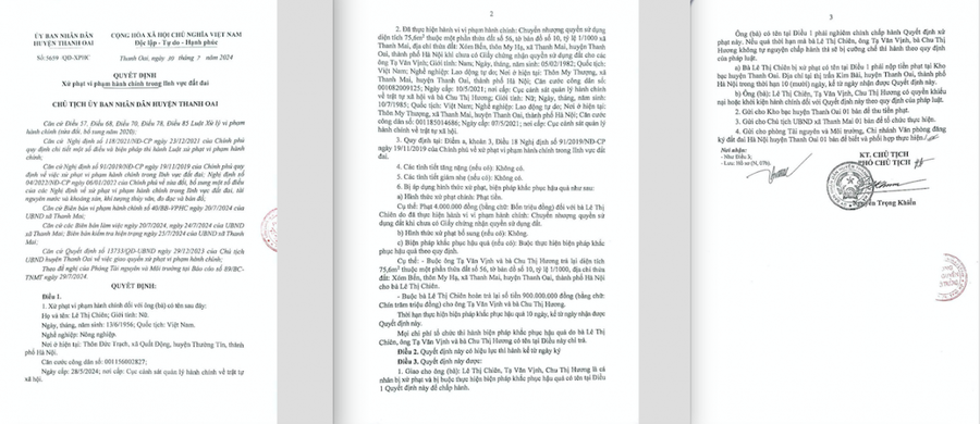 Quyết định xử phạt của UBND huyện Thanh Oai về hành vi tự ý bán đất khi chưa đất chưa có số.