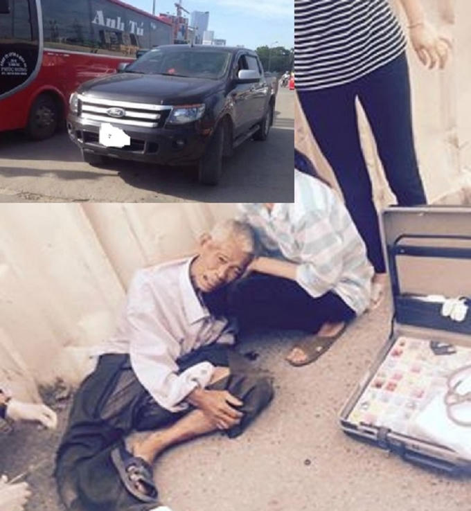 Ngay sau khi đâm gãy chân cụ ông, tài xế đã kéo nạn nhân lên vệ đường và lái xe trốn khỏi hiện trường. (Ảnh: Otofun.net).