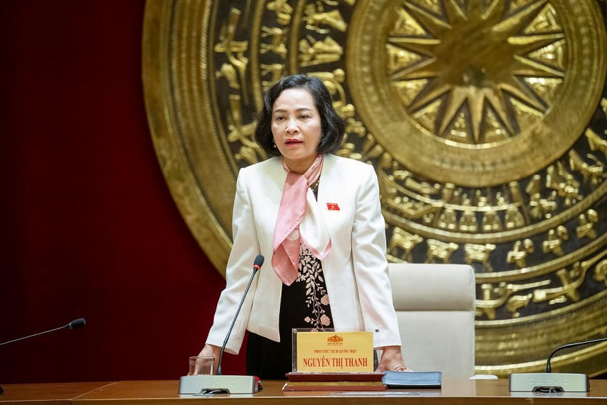 Phó Chủ tịch Quốc hội Nguyễn Thị Thanh phát biểu tại buổi Lễ Công bố 02 Nghị quyết của Ủy ban Thường vụ Quốc hội. Ảnh: quochoi.vn