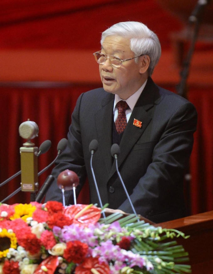 Tổng bí thư Nguyễn Phú Trọng phát biểu trong lễ khai mạc Đại hội lần thứ XII của Đảng. (Ảnh: AP)