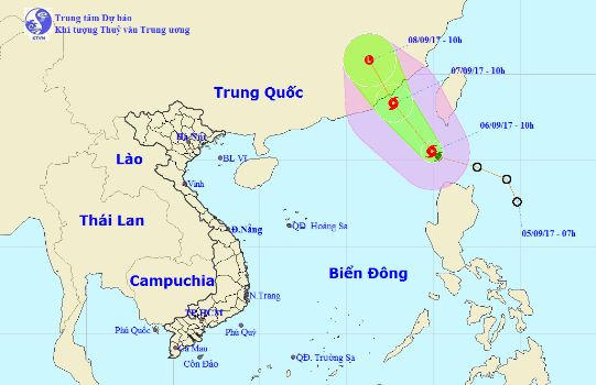 Dự báo hướng đi của cơn bão số 9. Ảnh: nchmf.gov.vn