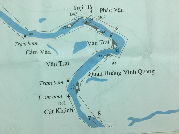 Chỉ khoảng 1,5km nhưng có tới 3 mỏ cát được cấp phép hoạt động là mỏ 45,46,47. Ảnh: Nguyệt Chi
