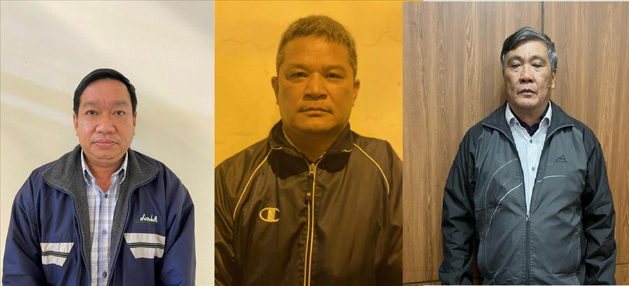 Các bị can (từ trái qua phải): Lê Anh Huy, Phạm Duy Cường, Nguyễn Văn Phong. Ảnh: Bộ Công an