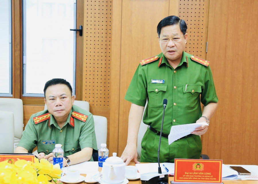 Đại tá Lâm Văn Long, Phó Giám đốc Công an tỉnh Bình Phước phát biểu