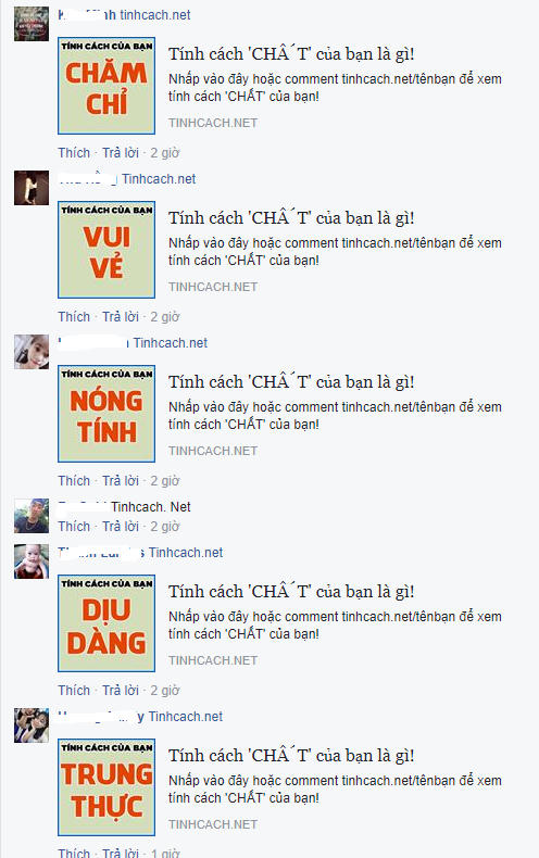 Một số tính cách của người dùng.