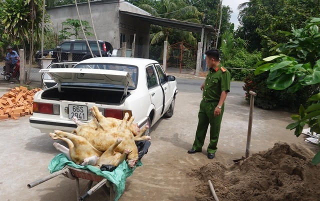 Xe ôtô chở thịt dê bị cảnh sát bắt giữ. Ảnh M.A