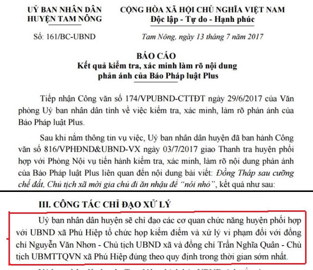 Báo cáo số 161/BC-UBND của UBND huyện Tam Nông.