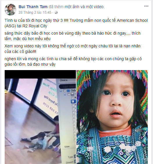 Dòng trạng thái cùng clip trên trang Facebook cá nhân Bui Thanh Tam.