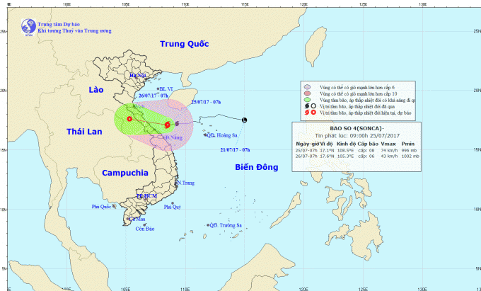 Dự báo hướng đi của cơn bão số 4. Ảnh: nchmf.gov.vn
