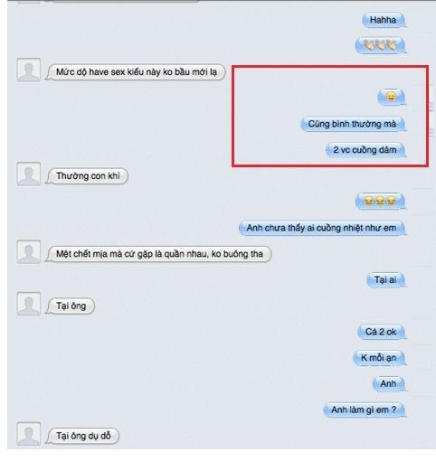 Những tin nhắn chat sex được cho là của ca sĩ Vũ Cát Tường với người yêu.