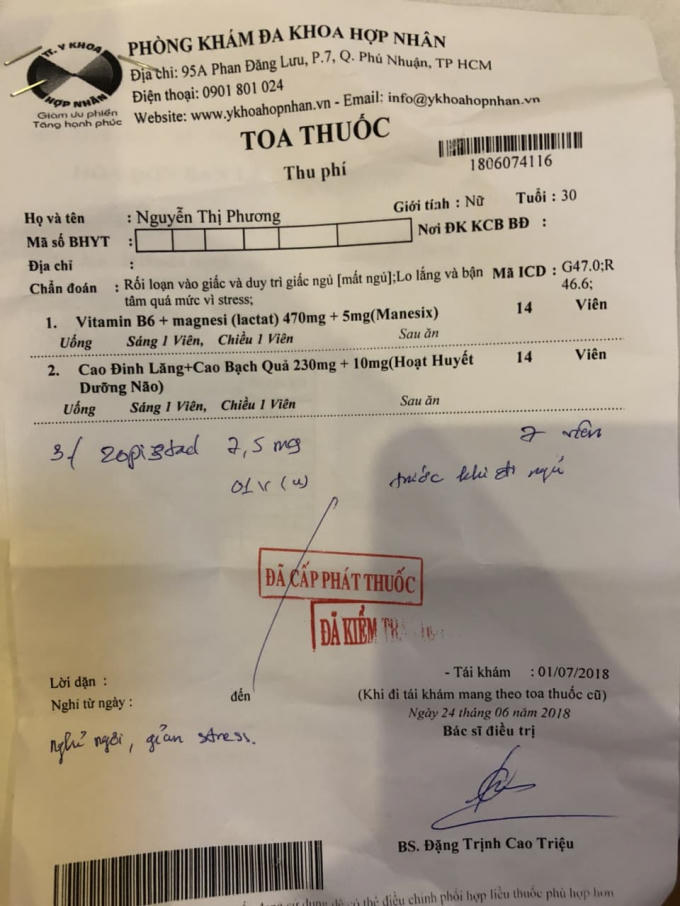 Bác sĩ chẩn đoán chị Phương bị Stress.