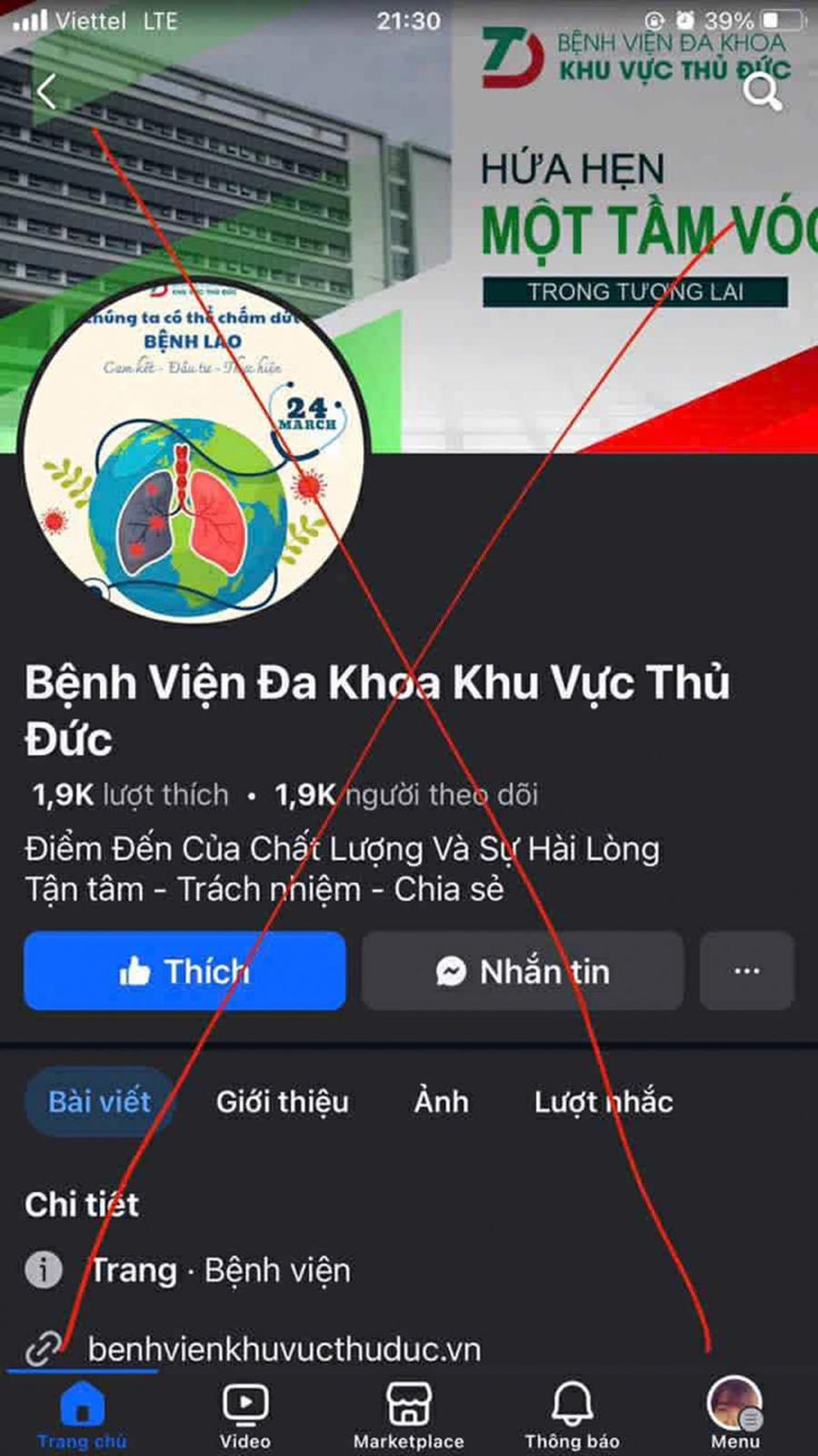 Mạo danh trang Facebook Bệnh viện Đa khoa khu vực Thủ Dức để kêu gọi từ thiện, trục lợi.