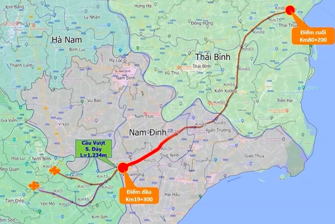 Hướng tuyến cao tốc Thái Bình - Nam Định (Ảnh: CTTĐT tỉnh Thái Bình).