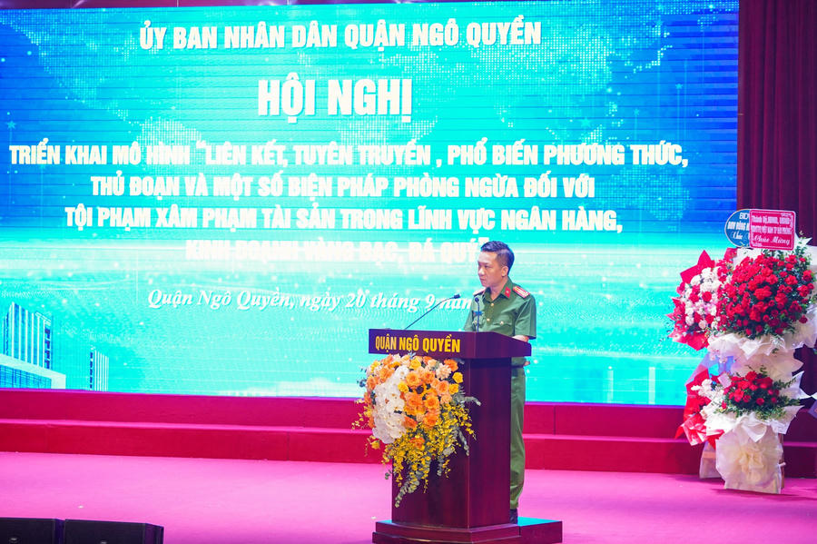 Thượng tá Vũ Văn Cường, Trưởng công an quận Ngô Quyền chia sẻ về các thủ đoạn của tội phạm ngân hàng.