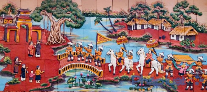 Bức tranh gốm " vinh quy bái tổ" với mong muốn giúp con cháu nêu cao tinh thần học tập, trưởng thành.