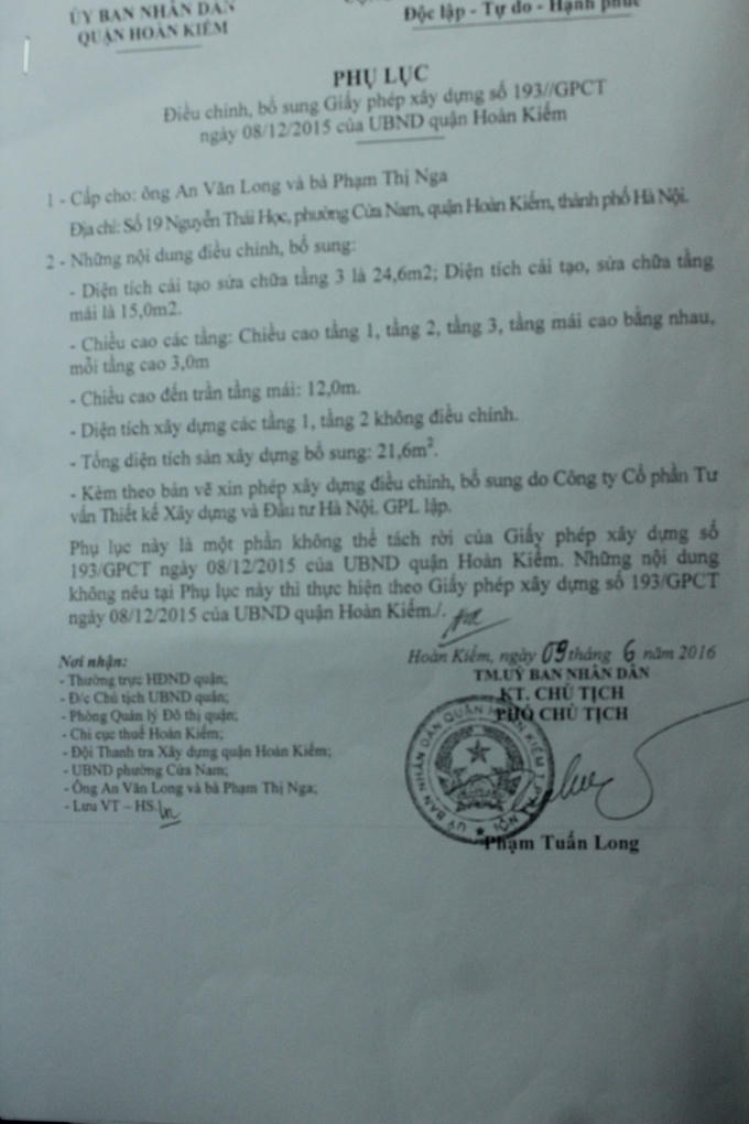 Có thêm luôn cả phụ lục để công trình lên tới 4 tầng 1 tum.