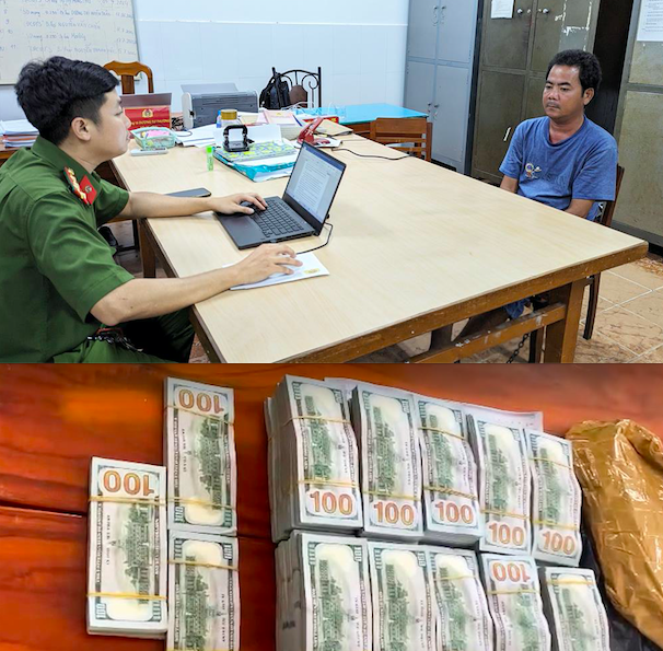 Đối tượng La Văn Thuận tại cơ quan Công an cùng tang vật thu giữ. Ảnh: BCA.
