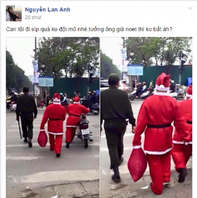 Cận cảnh hai "Ông già Noel" bị dừng xe vì không đội mũ bảo hiểm. Nguồn: Facebook.