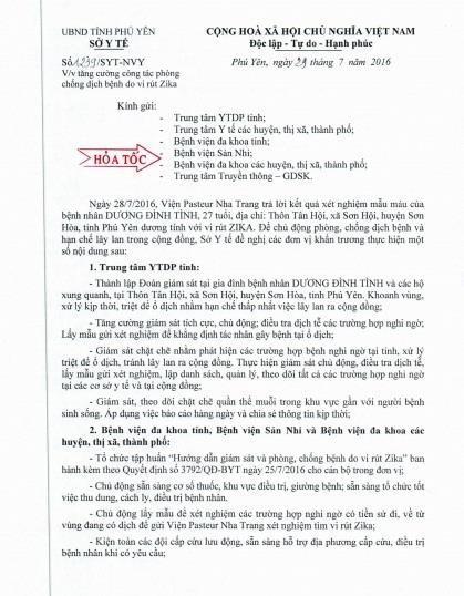Công văn hỏa tốc của Sở Y tế Phú Yên. Ảnh: Công An TP HCM