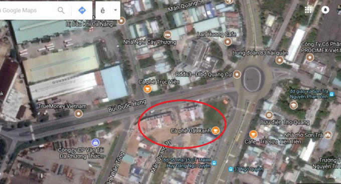 Ảnh chụp vệ tinh về dự án Ngô Quyền Shopping Street (vòng tròn màu đỏ).
