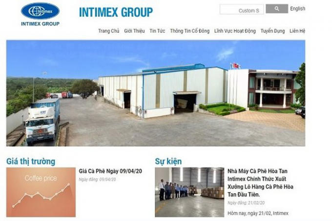 Trang chủ của Intimex Group - đơn vị đăng ký tờ khai hải quan xuất khẩu gạo được 96.200 tấn trong 3 giờ. 