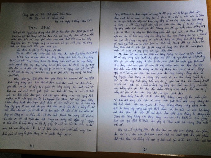 Bức tâm thư gia đình bà Sâm gửi tới Chủ tịch TP Hà Nội Nguyễn Đức Chung.