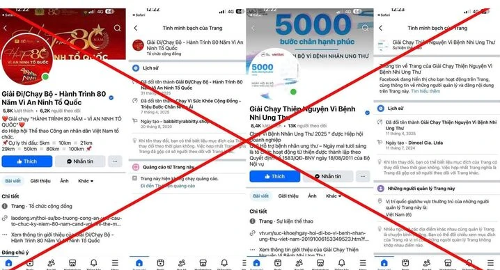 Các trang fanpage giả, nhiều trang thậm chí có tích xanh, lượt người theo dõi lớn. (Nguồn: Cục An ninh mạng và Phòng, chống tội phạm sử dụng công nghệ cao, Bộ Công an).