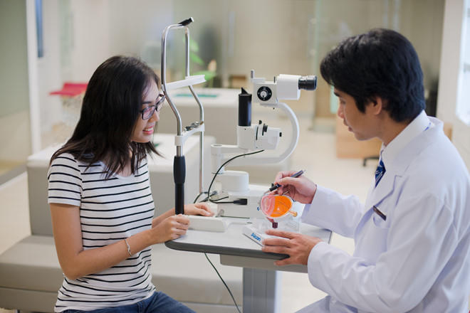 Nên khám mắt và có đơn của bác sĩ trước khi mua kính tiếp xúc về dùng. (Ảnh: BV Mắt Trung ương)